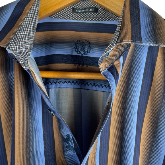 Bugatchi Electric Blue Striped 100% Cotton Long Sleeve Shirt NO Size Tag *LARGE* - Picture 8 of 13